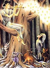 Illustration fra Mikkel og helemenageriet. © Lilian Brøgger
