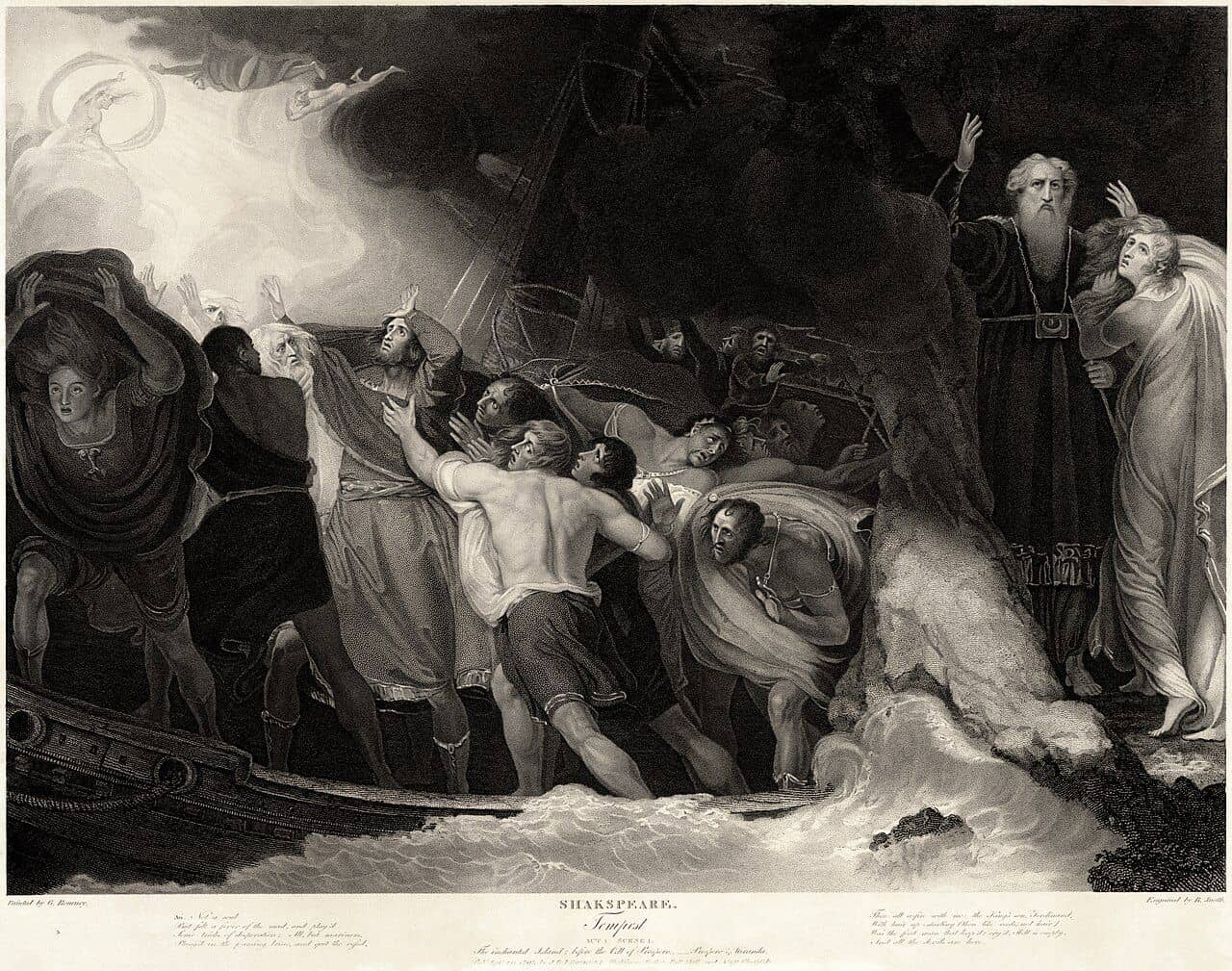 Den første scene i "Stormen" af William Shakespeare, malet af George Romney, via Wikimedia Commons